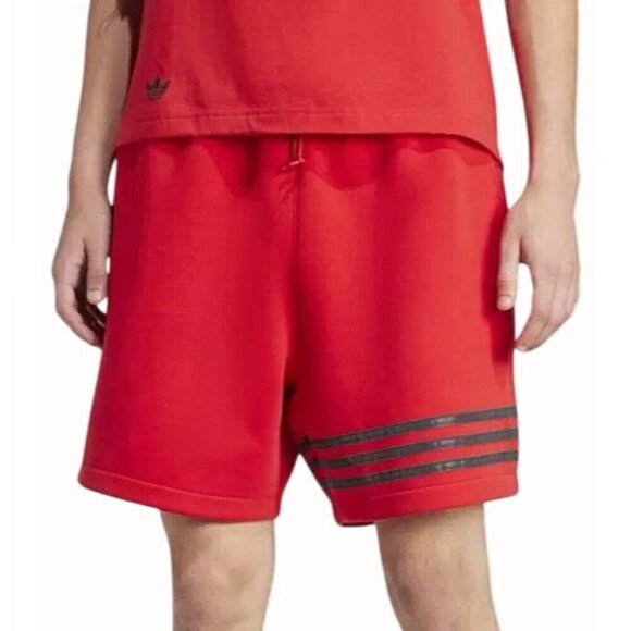 Adidas Neuclassic Red Striped Shorts Drawstring Waist Side Pockets NEW Medium - Picture 1 of 9